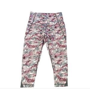 Zella Women's Pink Green Camo Crop Mesh Detail‎ Leggings Medium